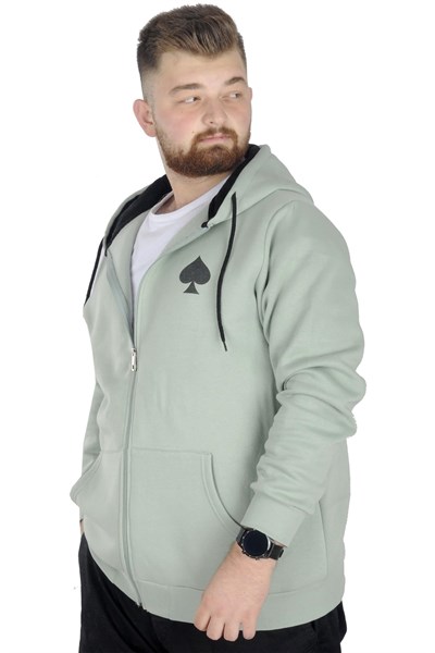 Mode XL Erkek Sweat Kapşonlu Fermuarlı 22539 Su Yeşili