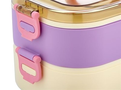 Modern Tasarım Çift Katlı Sefer Tası, 1300ML Kapasiteli, Paslanmaz Çelik SUS304, BPA İçermeyen, Vakumlu Kapaklı, Mavi ve Krem Renkli, Bölmeli Öğle Yemeği Kutusu, Beslenme Kabı, Lunch Box (Mor)