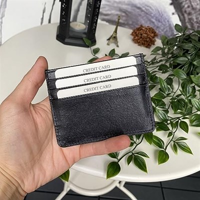 Modica Ducal - Hakiki Deri Ultra İnce Kartlık, Minimalist Kredi Kartı Kılıfı, Slim Kart Koruyucu, Ön Cep Cüzdanı (Siyah)