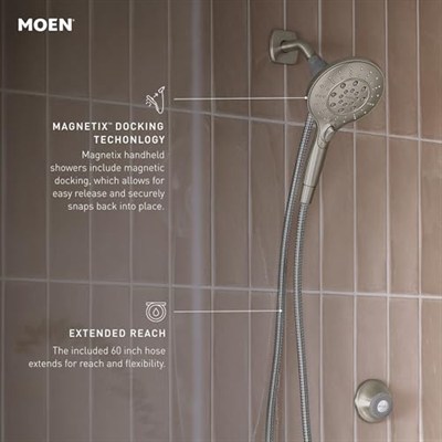 Moen 26112SRN Engage Magnetix Altı İşlevli 15,5 cm Manyetik Yerleştirme Sistemli Elde Tutulan Duş Başlığı, Nokta Dirençli Fırçalanmış Nikel