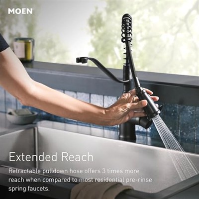 Moen Essie Mat Siyah Tek Kolu Yüksek Ark Pulldown Mutfak Bataryası, 87814BL