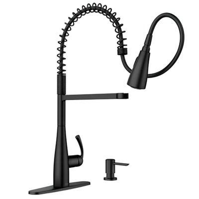 Moen Essie Mat Siyah Tek Kolu Yüksek Ark Pulldown Mutfak Bataryası, 87814BL