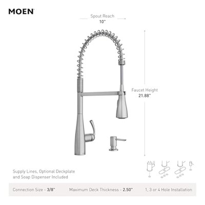 Moen Essie Mat Siyah Tek Kolu Yüksek Ark Pulldown Mutfak Bataryası, 87814BL
