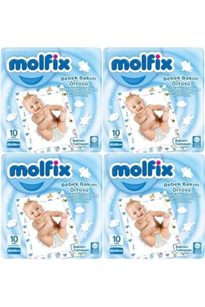Molfix Bebek Bakım Alt Açma Örtüsü, 4lü Set, 40 Adet, 60x60 cm, Beyaz