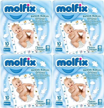 Molfix Bebek Bakım Alt Açma Örtüsü, 4lü Set, 40 Adet, 60x60 cm, Beyaz