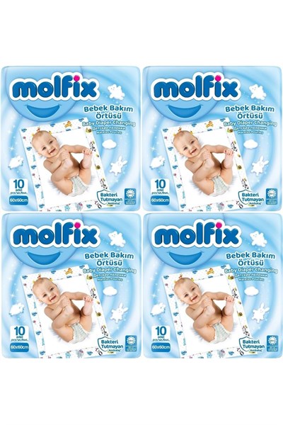 Molfix Bebek Bakım Alt Açma Örtüsü, 4lü Set, 40 Adet, 60x60 cm, Beyaz