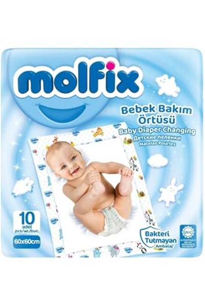 Molfix Bebek Bakım Alt Açma Örtüsü, 60x60 cm, 9lu Set, 90 Adet