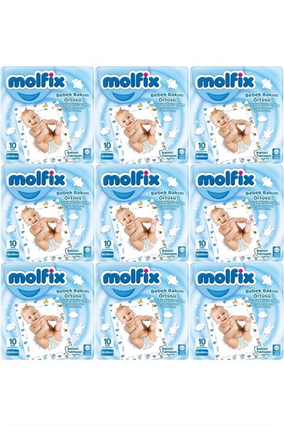 Molfix Bebek Bakım Alt Açma Örtüsü, 60x60 cm, 9lu Set, 90 Adet