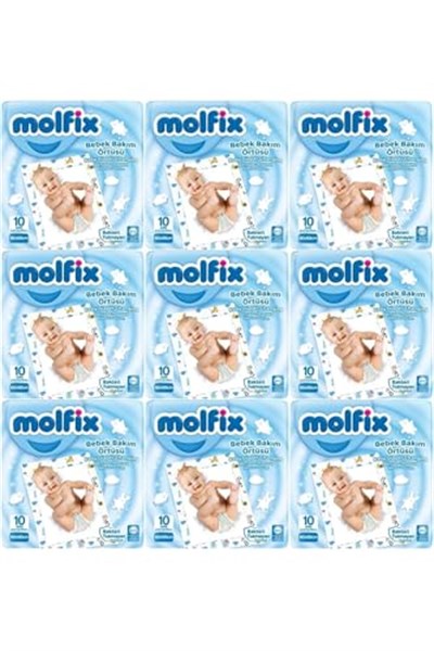 Molfix Bebek Bakım Alt Açma Örtüsü, 60x60 cm, 9lu Set, 90 Adet