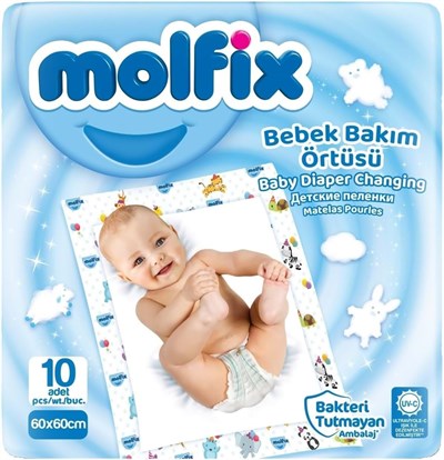 Molfix Bebek Bakım Alt Açma Örtüsü, 60x60 cm, 9lu Set, 90 Adet