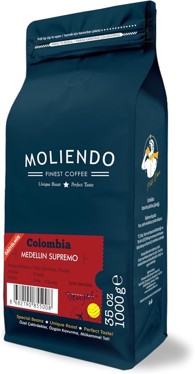 Moliendo Finest Coffee Colombia Medellin Supremo Yöresel Kahve (Öğütülmüş Filtre Kahve) 1000 g