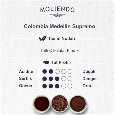 Moliendo Finest Coffee Colombia Medellin Supremo Yöresel Kahve (Çekirdek) 1000 g