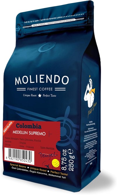 Moliendo Finest Coffee Colombia Medellin Supremo Yöresel Kahve (Öğütülmüş Filtre Kahve) 250 g