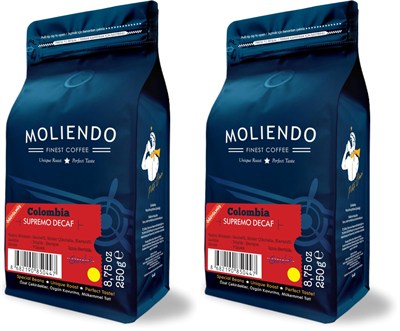 Moliendo Finest Coffee Colombia Supremo Decaf (Kafeinsiz) Yöresel Kahve (Öğütülmüş Filtre Kahve) 250 g (2 paketi)