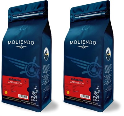 Moliendo Finest Coffee Colombia Supremo Decaf (Kafeinsiz) Yöresel Kahve (Çekirdek) 1000 g (2 paketi)