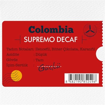 Moliendo Finest Coffee Colombia Supremo Decaf (Kafeinsiz) Yöresel Kahve (Çekirdek) 250 g