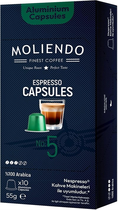 Moliendo Finest Coffee Kapsül No:5 Nespresso Uyumlu Alüminyum Kapsül 10 Adet
