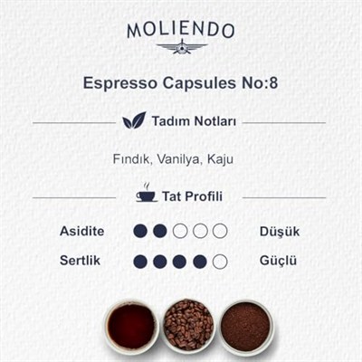 Moliendo Finest Coffee Kapsül No:8 Nespresso Uyumlu Alüminyum Kapsül 10 Adet