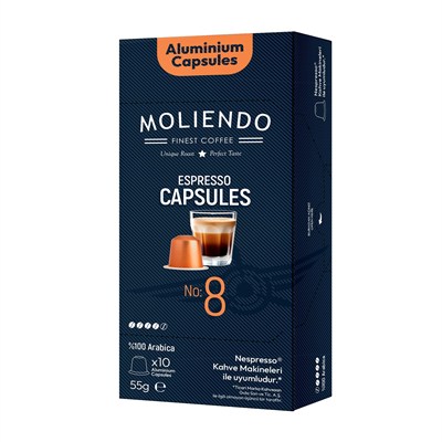 Moliendo Finest Coffee Kapsül No:8 Nespresso Uyumlu Alüminyum Kapsül 10 Adet