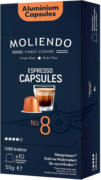 Moliendo Finest Coffee Kapsül No:8 Nespresso Uyumlu Alüminyum Kapsül 10 Adet
