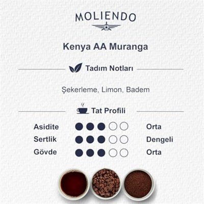 Moliendo Finest Coffee Kenya Aa Muranga Yöresel Kahve (Çekirdek) 250 g