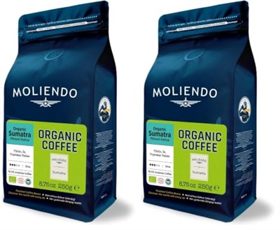 Moliendo Finest Coffee Organic Indonesia Sumatra Yöresel Kahve (Çekirdek) 250 g (2 paketi)