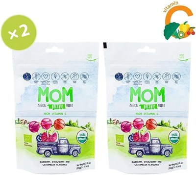 mom Organik Lolipop (ÇİLEK, KARPUZ, YABAN MERSİNİ VE C VİTAMİNİ) - 2 Paket