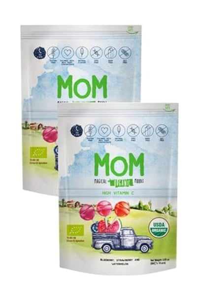 mom Organik Lolipop (ÇİLEK, KARPUZ, YABAN MERSİNİ VE C VİTAMİNİ) - 2 Paket