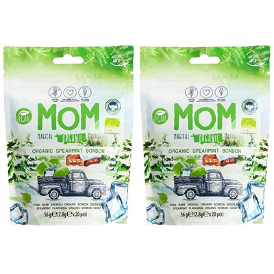 MOM Organik Naneli Bonbon Şekerleme, Vegan, Doğal Aromalı, 56g, 2 Adet
