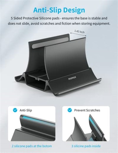 MOMAX Dikey Dizüstü Bilgisayar Standı Tutucu, Arch Gravity Otomatik Kilitleme Tutucu Depolama Yuvası, Masa Düzenleyici için Yer Tasarrufu, Tüm MacBook/iPad/Dell/Chromebooka Uyar, Çift Dizüstü