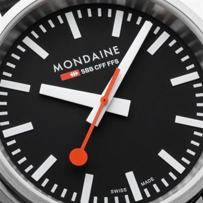 MONDAINE Stop2go Vegan Deri Kayışlı Saat, Tek beden, Siyah, Üniseks