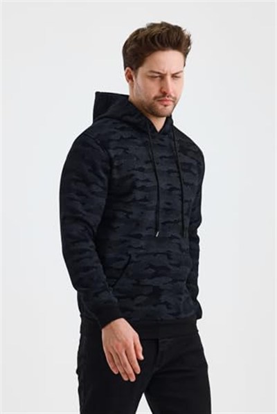Monox Erkek Kapşonlu Kamuflaj Baskılı 3 İplik Sweatshirt