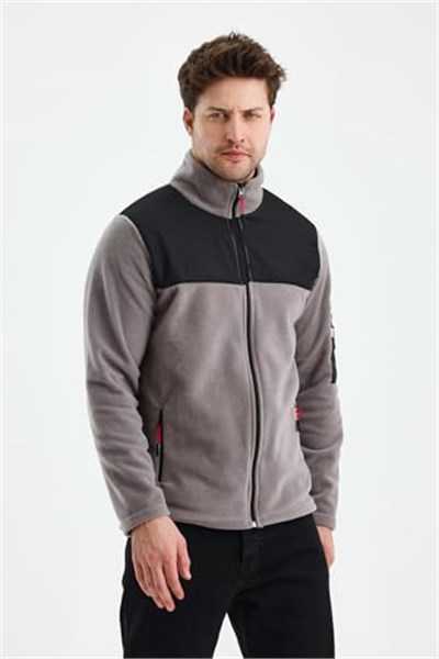 Monox Erkek Tam Fermuarlı Parçalı Spor Polar Ceket