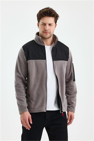 Monox Erkek Tam Fermuarlı Parçalı Spor Polar Ceket