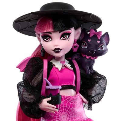 Monster High Acayip Havalı Arkadaşlar - Draculaura Evcil hayvanı Kont Fabulous ve aksesuarlarıyla Monster High Acayip Havalı Arkadaşlar - Draculaura HRP64
