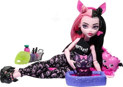 Monster High Bebek ve Pijama Partisi Aksesuarları, Draculaura Doll Pet Yarasa Sayısı Muhteşem, Creepover Partisi, HKY66