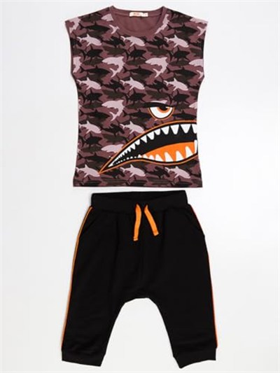 Monster Shark Erkek Çocuk T-shirt Kapri Şort Takım