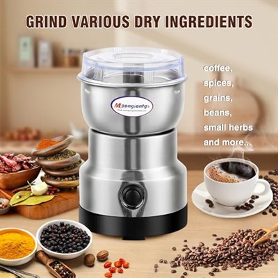 Moongiantgo Mini Baharat Kahve Öğütücü Elektrikli 10s Hızlı Öğütücü Çok İşlevli Parçalama Makinesi Kuru Tahıl Değirmeni Baharat Tohumları Pirinç Çekirdeği Çeşniler için (Gümüş, 110V)