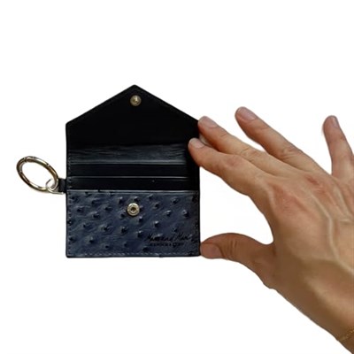 More and Mori Hakiki Baskılı Deri Askılı Metal Tokalı Kadın Erkek Kredi kartlık Cüzdanı ve kablosuz kulaklık kılıfı Takım aksesuar (Lacivert)
