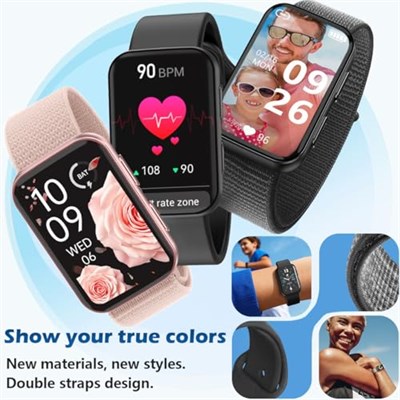 MorePro AIR2 Fitness İzleyici, 7/24 Nabız ve Kan Basıncına Sahip Akıllı Saat, Adım Kalori Sayacı, Uyku Monitörü, IP68 Su Geçirmez Fitness Saati, Kadın Erkek Andriod iOS için (Siyah)