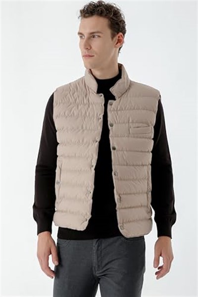 Morven Erkek Bej Polyester Çıtçıtlı Kapitone Yelek