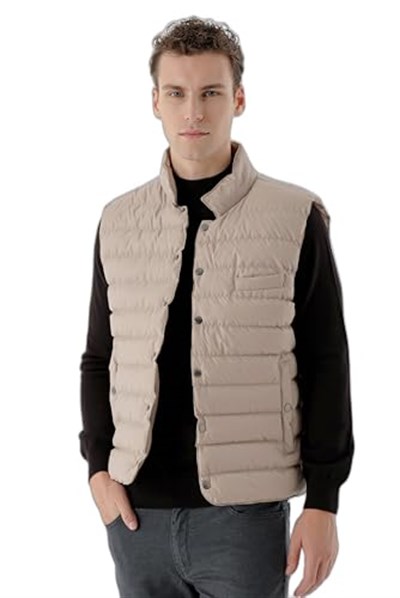 Morven Erkek Bej Polyester Çıtçıtlı Kapitone Yelek