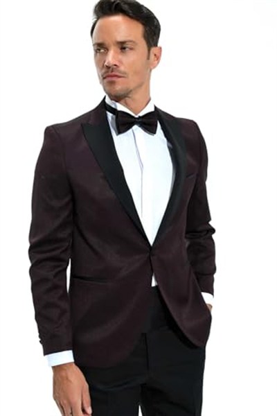 Morven Erkek Koyu Bordo Modena Slimfit Jakarlı Smokin