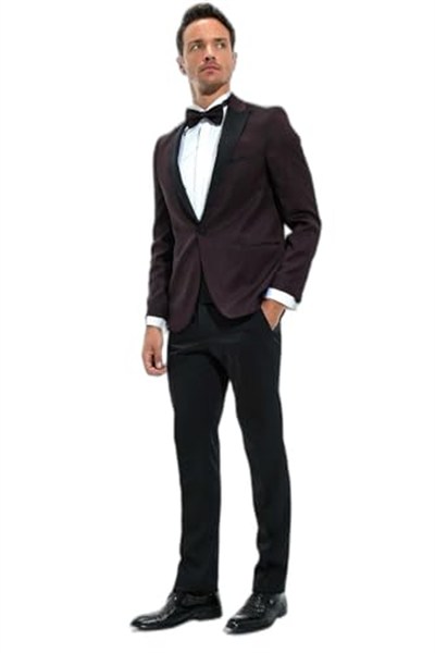Morven Erkek Koyu Bordo Modena Slimfit Jakarlı Smokin