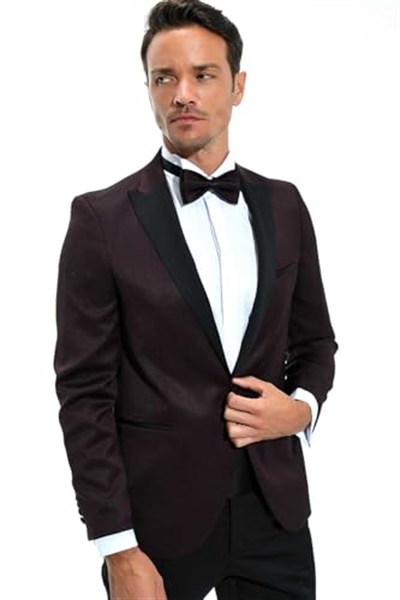 Morven Erkek Koyu Bordo Modena Slimfit Jakarlı Smokin