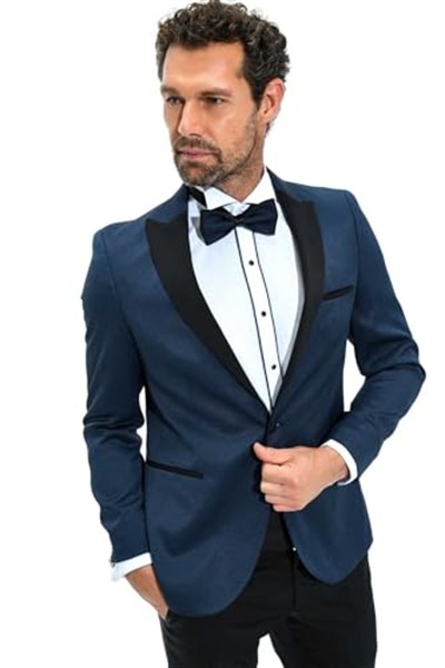 Morven Erkek Lacivert Portofino Slimfit Jakarlı Smokin