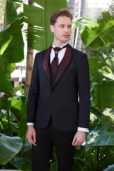 Morven Erkek Siyah Santos Çıkma Yaka Slim Fit Damatlık