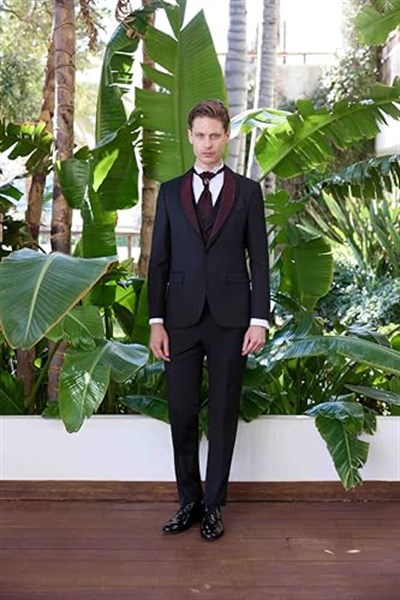 Morven Erkek Siyah Santos Çıkma Yaka Slim Fit Damatlık