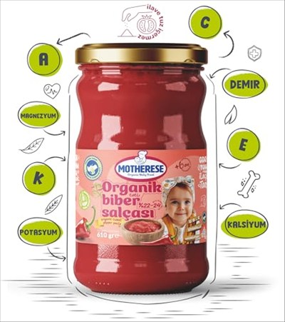 Motherese Organik Tatlı Biber Salçası 610gr - Motherese Organik Bebek Tatlı Biber Salçası 610gr