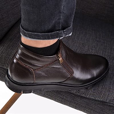 Moyna Hakiki Deri Kauçuk Taban Erkek Kürklü Bot, İçi Kürklü Bot